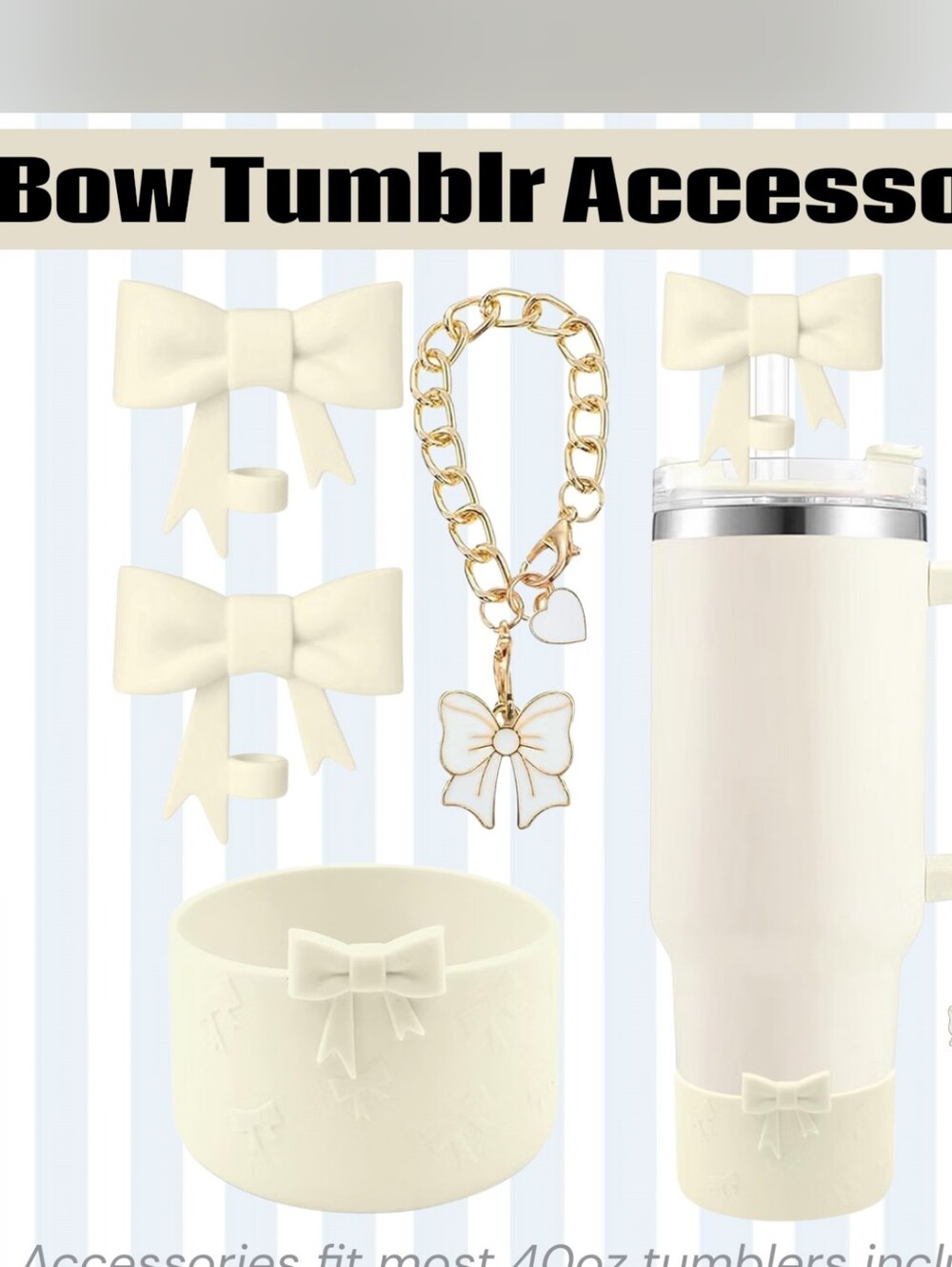 Bow Tumbler Accessory Set | Cream